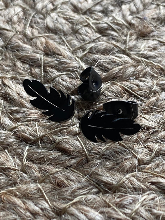 Boho Feather Black Stud Earrings