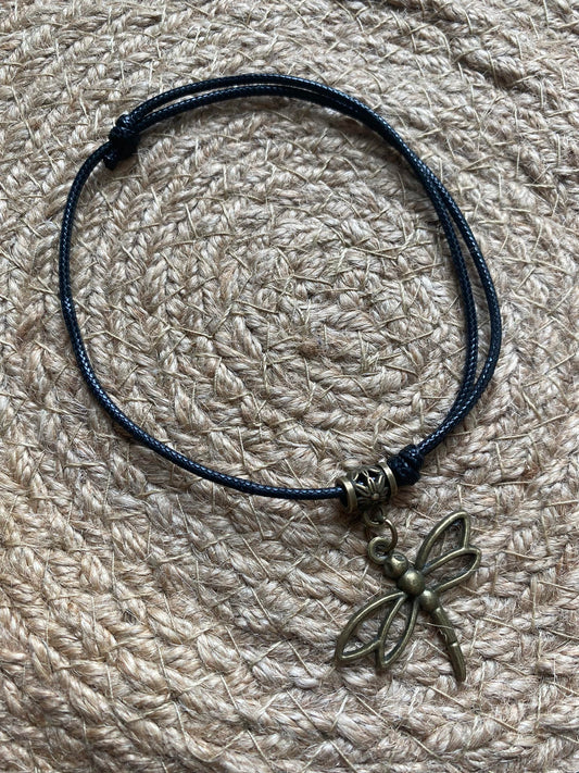 Dragonfly Leather Adjustable Bracelet ~ Anklet