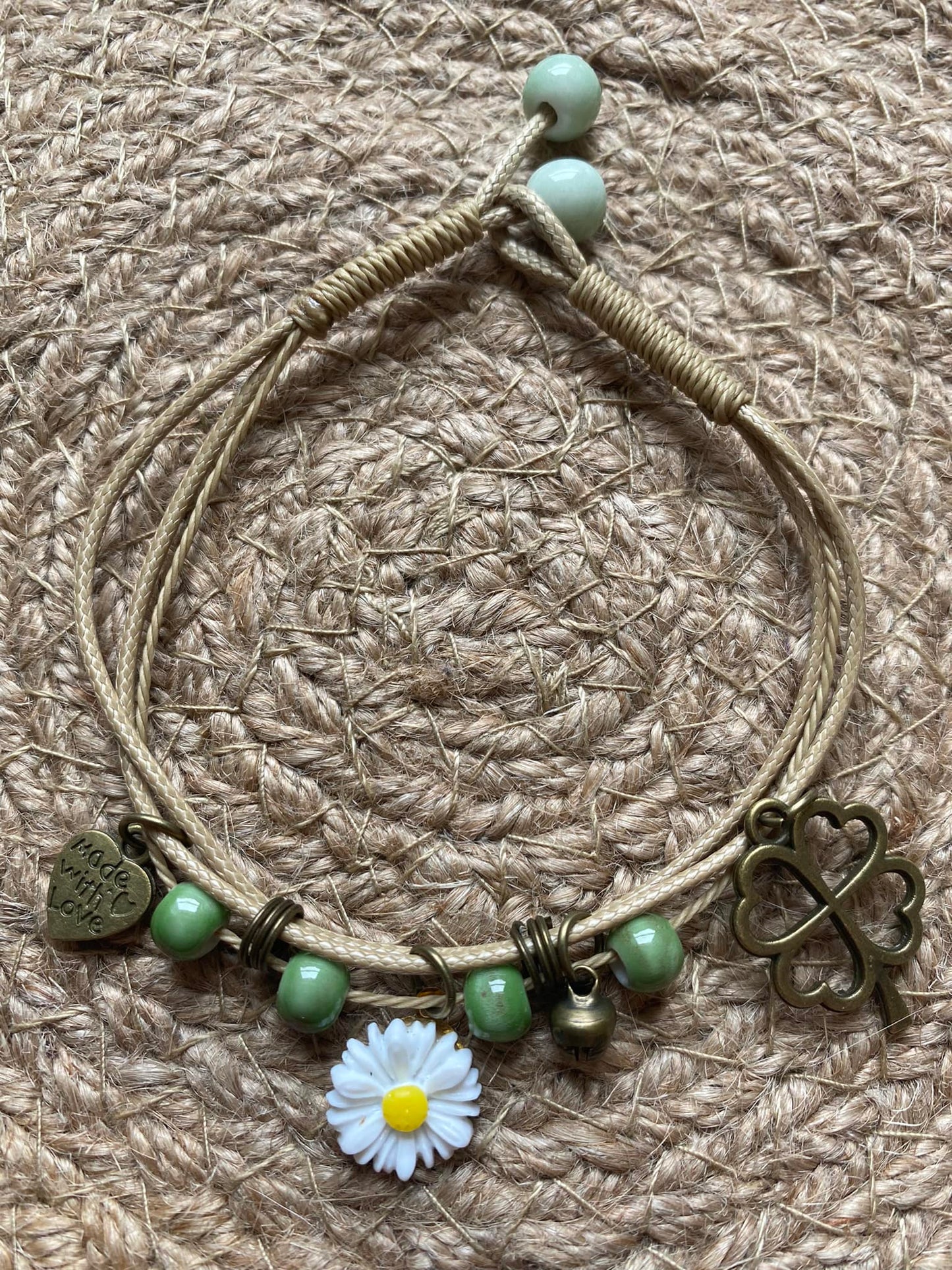 Heart ~ Daisy ~ Clover Layered Rope Bracelet