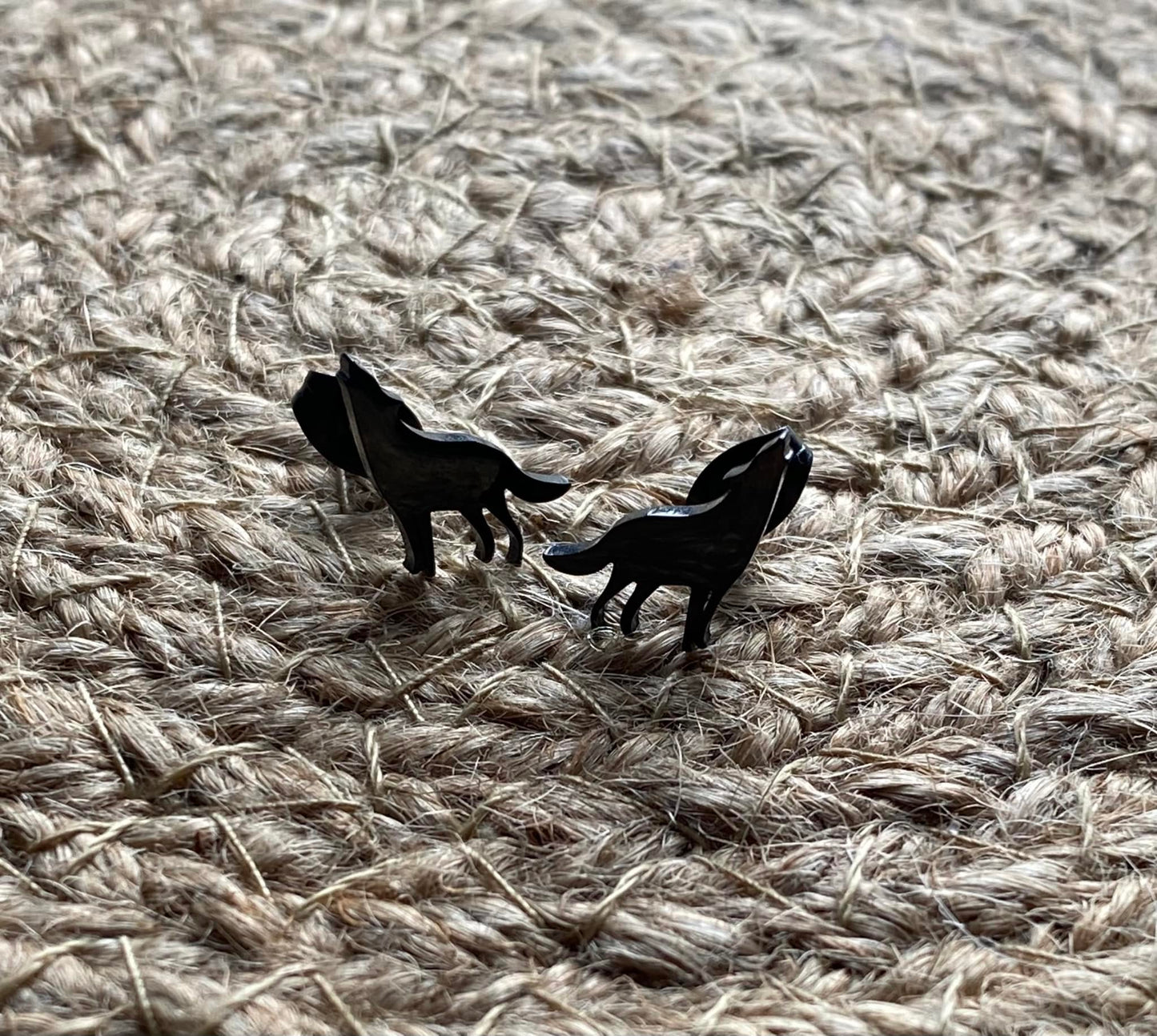 Howling Wolf Black Stainless Steel Stud Earrings